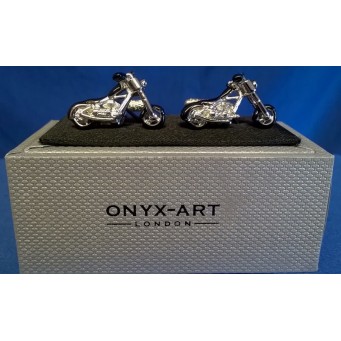 ONYX-ART CUFFLINK SET - MOTORCYCLE V TWIN CHOPPER